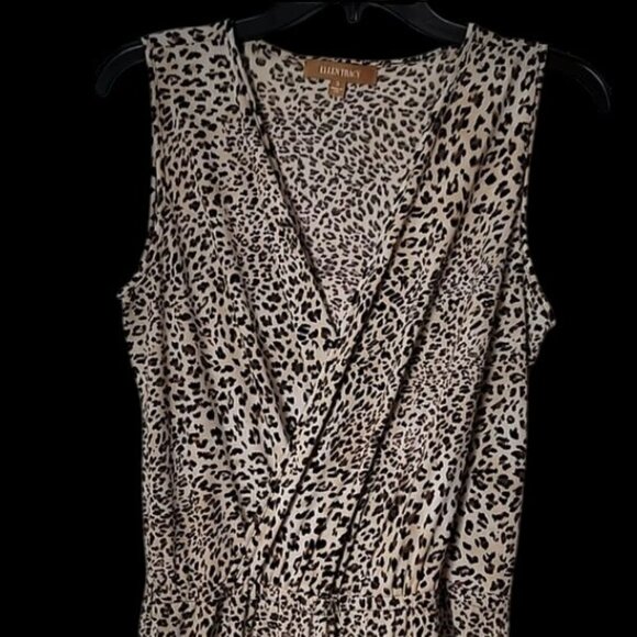 Ellen Tracy Womens Leopard Print Sleeveless Wrap Jumpsuit S Polyester Spandex - Picture 11 of 12